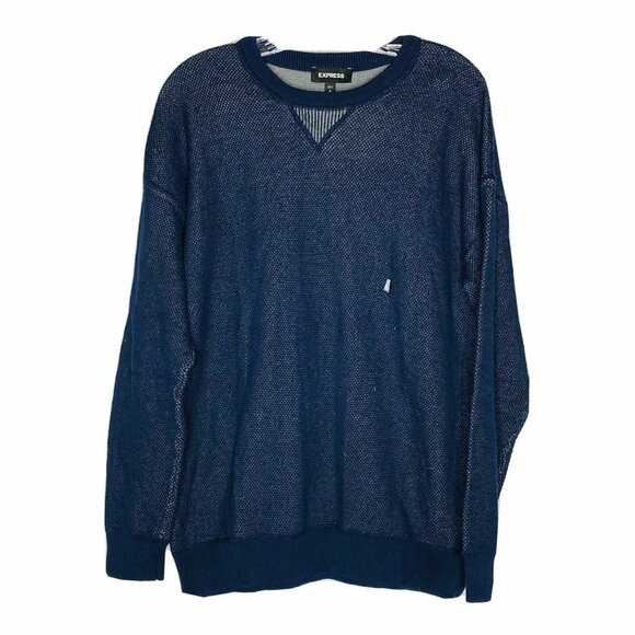 Express Blue Cotton Textured Crew Neck Shirt M New - Picture 1 of 4